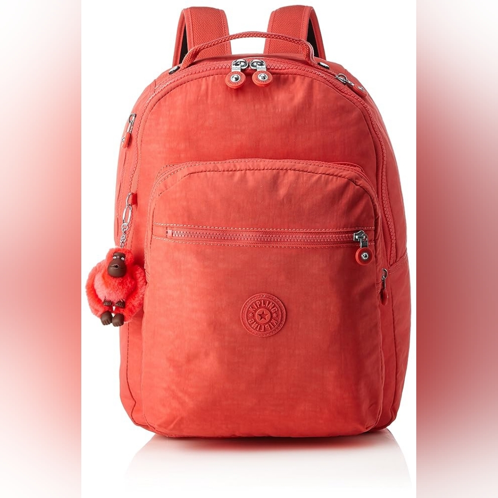 Kipling Seoul XL Coral Tangerine Orange nylon laptop Backpack Bag